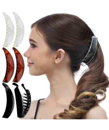 RC Roche 6 pieces Premium hair clips hair clips clamping bananas French for thick hair ponytail large transparent brown and black 1 piece (6 -pack) transparent brown and black