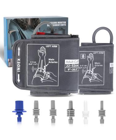 Full-Size Blood Pressure Replacement Cuffs - 5.9-9.5 & 9-21 Inches Fit Small Medium Large XL XLarge Extra Large Big Arms 6 Sizes of Connectors Compatible with Omron or Other Brands (Cuffs Only) Gray