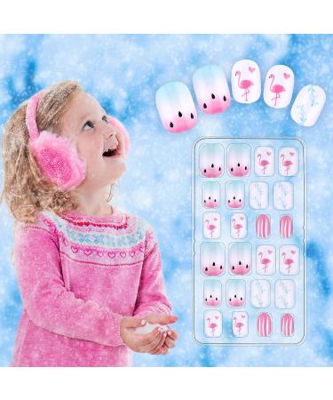 240 Piece Kids Press-on False Nails Set - Cute Pink Flower Design - Full Cover Acrylic Nail Tips for Children - Nail Decoration Kit for Girls - Buy Online on GoSupps.com
