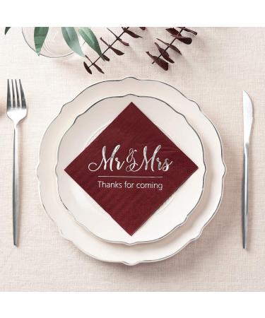 Crisky Wedding Napkins Mr Mrs Burgundy Silver Cocktail Beverage Dessert Disposable Napkins for Wedding Shower Engagement Party Decorations  Wedding Table Decor  100 Pcs  3-Ply BurgundySilver - Buy Online on GoSupps.com