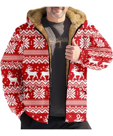 Men's Fleece Plush Jacket - Oversized Warm Zipper Wool Cardigan | Elegant Winter Coat & Breathable Hooded Jacket 5XL Red - Buy Online on GoSupps.com