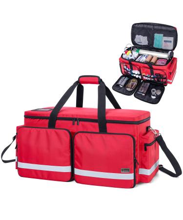 Trunab Emergency Medical Bag Empty with Compartment for Oxygen Tank(M2-M22), First Responder Trauma Bag with Reinforce Bottom Board for Sport Team, Community Volunteer, Red- Patented Design