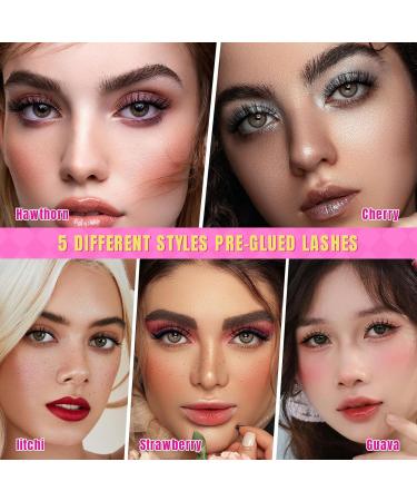 Self Adhesive Eyelashes - 5 Pairs Reusable False Lashes with Tweezers | No Glue Needed - Easy Application at Home (Strawberry - Buy Online on GoSupps.com
