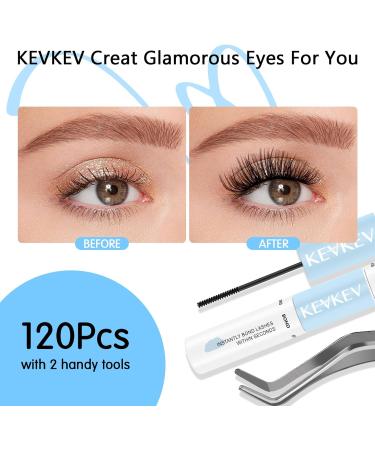 KevKev Eyelash Extension Kit - 120pcs Individual Lashes, Bond & Seal - DIY D-Curl Cluster Lashes - Ocean D-Mix (10-16mm) with Tweezers - for Eyelash Extensions - Buy Online on GoSupps.com