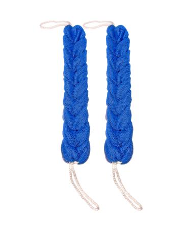 Long Stretch Back Sponge with Rope Handles Back Scrubber Bath Shower Mesh Sponge Exfoliating Body Scrub Stretch Braided Loofah for Men and Women(2-Pack Blue)