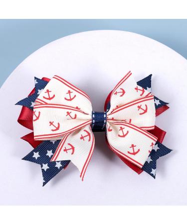 Nautical Anchor Hair Bow Clips for Patriotic Red White Blue Sailor Theme - Perfect for 4th of July Party - Baby Toddler Teen Girls Accessories - Buy Online on GoSupps.com