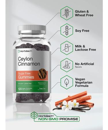 Organic Sugar Free Ceylon Cinnamon Gummies 2000mg | 120 ct | Vegan, Non-GMO, Gluten Free | Natural Cinnamon & Vanilla Flavor | Horbaach - Buy Online on GoSupps.com