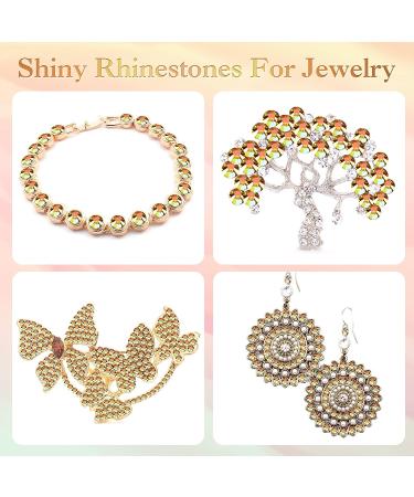 2000 Flat Back Gems Rhinestones Set with Tweezer and Pen - 6 Sizes (1.5-6 mm) Round Crystal Rhinestones for Crafts, Nails, Clothes, Shoes - Metallic Sunshine - Buy Online on GoSupps.com