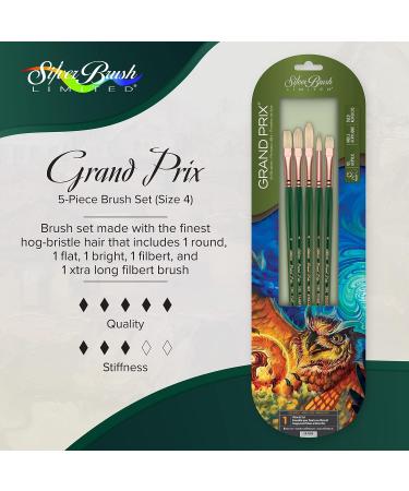 Silver Brush Limited GP-1050 Grand Prix Set - Oil Painting Brushes - Round, Flat, Bright, Filbert, Xtra Long Filbert - Size 4 - Long Handle - Set of 5 Brushes - Buy Online on GoSupps.com