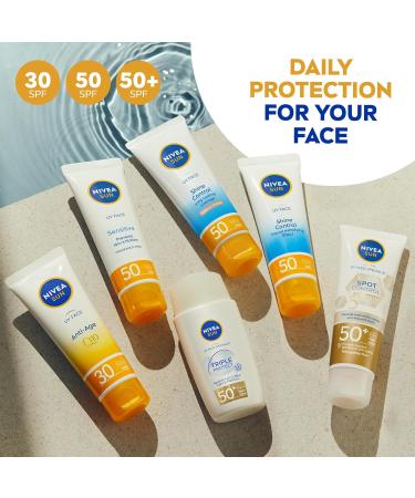 NIVEA Sun UV Face Shine Control SPF 50 Cream 50ml | Protects Against UVA/UVB Rays | Anti-Aging Sunscreen for Delicate Facial Skin - Buy Online on GoSupps.com