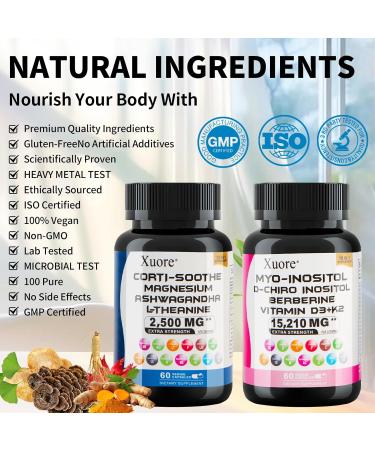 Xuore cortisol & myo-inositol Supplement Bundle with ashwagandha Magnesium l-theanine d-Chiro inositol folate Berberine chasteberry for Stress Relief & Balance - Buy Online on GoSupps.com
