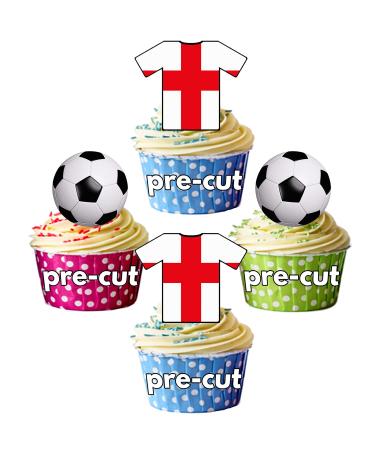 PRE-CUT England Football Edible Cupcake Toppers Cake Decorations Euro World Cup (12 Pack) - Buy Online on GoSupps.com