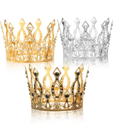 ZENFUN Set of 3 Crown Cake Toppers Crown Decorations for Party Beaded Rhinestone Mini Crown Baby Showers Cake Topper Birthday Parties Princess Themed Parties 3 Colors
