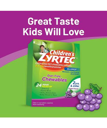 Zyrtec Children's 24 Hour Allergy Grape Chewables - 2.5mg Cetirizine HCl Antihistamine, Dye-Free, 24 Count - Buy Online on GoSupps.com