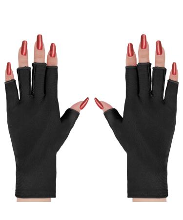 OTPEH UV Gloves For Nail Lamp Fingerless Gel Light Protection Manicure Gloves Long Finger One Size Black