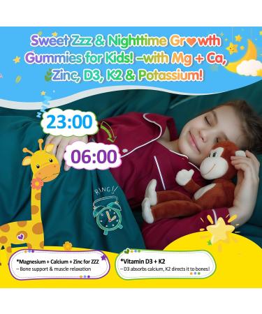 Kids 4+ Magnesium Glycinate + Saffron | Calcium | Zinc Bedtime Sleep Gummy Night Mineral + Vitamin Filled Gummies Melatonin Free | Vitamin D3 K2 | Relax Happy Bone Only Need 1 Gummy - Sweet Dream - Buy Online on GoSupps.com
