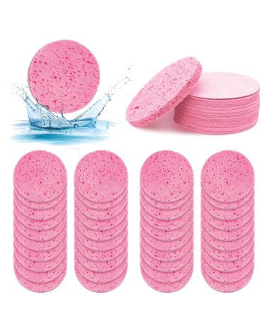 ZOCONE 70 PCS Face Sponges for Cleansing Exfoliating 60mm/2.4In Natural Wood Pulp Cotton Face Sponges Reusable Compressed Facial Sponge for Makeup Removal Face Wash Cleansing Skin Clean(Pink)
