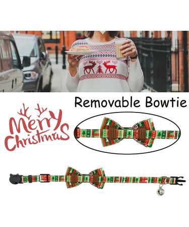 Casidoxi 2 Pack Cat Christmas Collars with Bell - Xmas Plaid Bowtie + Reindeer & Xmas Tree Stripe - Breakaway Safety Collars for Kittens - Buy Online on GoSupps.com