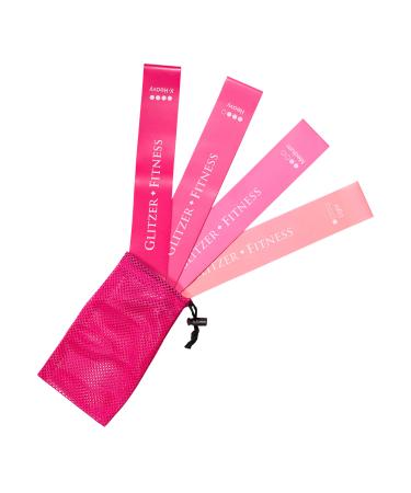 Glitzer Fitness Premium Resistance Bands | Set of 4 Pink Exercise Bands Loops for Stretching Yoga Mobility and Strength Training Pink 12.0 Inches