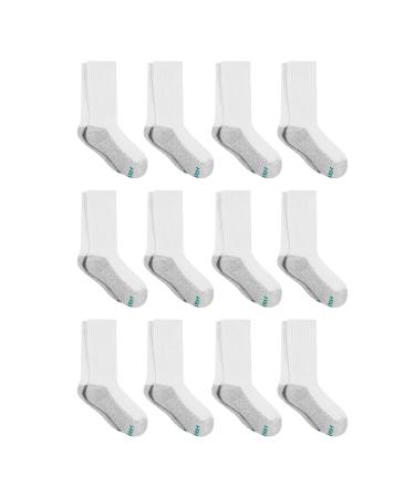 Hanes boys Hanes Boys' Socks, Double Tough Cushioned Crew Socks, 12-pair Packs Large White/Grey Bottom