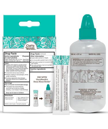 GuruNanda Sinus Rinse Bottle & Saline Premixed Packets 120ct - All Natural Sinus Rinse Packets to Help with Allergies & Congestion Relief 0.08oz Each 120 Count (with Sinus Rinse Bottle) - Buy Online on GoSupps.com