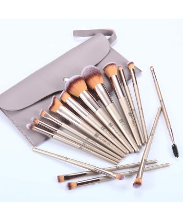 HEYMKGO Makeup Brushes 15 Pcs Make Up Brushes Set Professional Champagne Gold Makeup Brush Pack Foundation Blending Powder Blush Concealers Eyeshadow Eyeliner Make-up Brush Kits with Cosmetics Bag - Buy Online on GoSupps.com