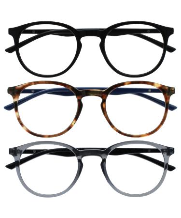 Opulize MET READ GLASS 3 SPALL ROUSE RIED FREE FEDER HORSENISE Men's women RRR60-17C black / brown dark blue / gray black +2.0 Dioptries (3 Series Pack) Bundle with reading glasses +2.00 4-pack