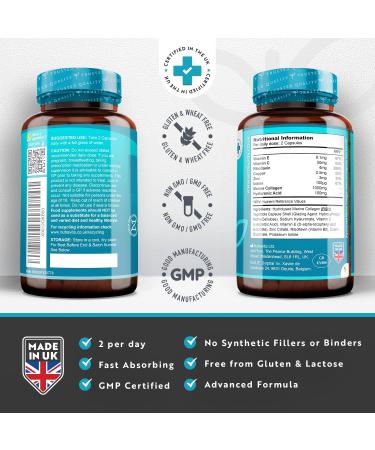 Marine Collagen 1000mg Enhanced with Hyaluronic Acid 100mg - 90 Super Strength Capsules - Hydrolysed Collagen Supplements - Vitamin C Vitamin E Vitamin B2 Zinc Copper - Made in The UK by Nutravita 90 count (Pack of 1) - Buy Online on GoSupps.com