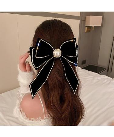 Bow Hairpin Velvet Material Full Diamond Chain Celebrity Women's Hair Accessory Spring Clip 5# Black - Buy Online on GoSupps.com