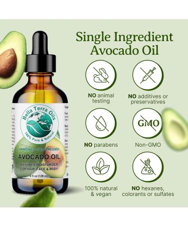 Bella Terra Avocado Oil 8 oz - Cold-Pressed Rich in Oleic Acid & B-Vitamins for Skin Care - Premium Natural Oil - Ships Internationally - Buy Online on GoSupps.com