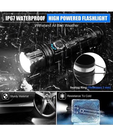 Sunitact Flashlights High Lumens, Rechargeable Flashlights Led 20000 Lumen XHP70.2, Super Bright Flash Light, High Powered Handheld Flashlights for Emergency Camping Gift, IP67 Waterproof, Zoomable Black - Buy Online on GoSupps.com