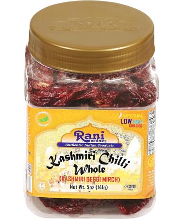 Rani Kashmiri Chilli Whole Stemless 5oz PET Jar - Low Heat, Natural & Salt-Free | Vegan | NON-GMO | Kosher - Indian Origin (141g) - Buy Online on GoSupps.com