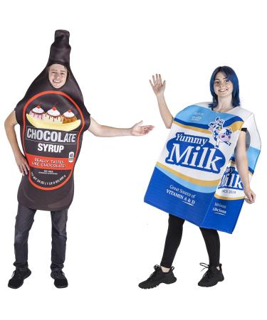 Chocolate Milk Halloween Couples Costume - Funny Carton and Syrup Bottle Outfits