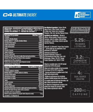 Cellucor C4 Ultimate Pre Workout Powder - Sugar Free Preworkout Energy with 300mg Caffeine and Creatine for Men & Women - Icy Blue Razz 12 Servings Icy Blue Razz 12 Servings (Pack of 1) - Buy Online on GoSupps.com