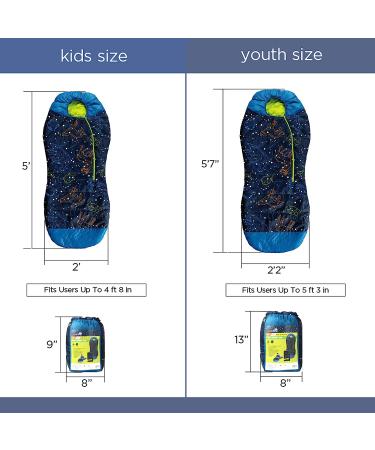 AceCamp Glow in The Dark Mummy Sleeping Bag for Kids & Youth | 30F/-1C Temp Rating | Water-Resistant for Camping, Hiking & Slumber Party - Blue - Buy Online on GoSupps.com
