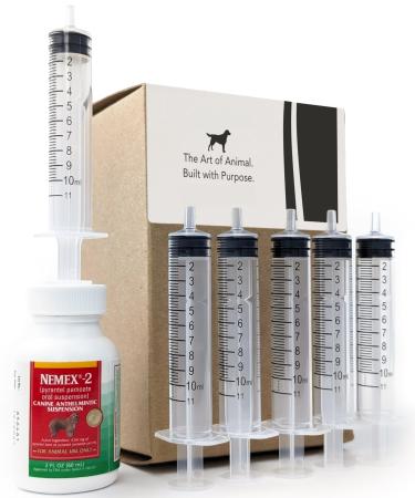 Nemex 2 Liquid Dewormer for Puppies & Dogs (2 oz) w/ Six Oral Syringes (10 mL 2 Tsp.) - All Life Stages Including Lactating - Pyrantel Pamoate Controls Hookworms & Roundworms - Tasty Caramel Flavor