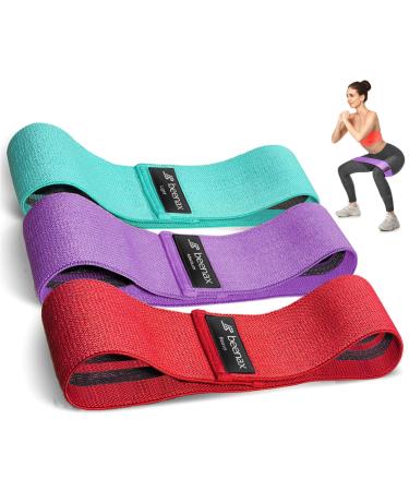 Beenax Fabric Resistance Bands (Set of 3) Long/Short Exercise Bands for Women Loop Bands with 3 Resistance Levels for Workout Fitness Stretching Pull Up Leg Glutes Squat and Strength Training Short (Red Purple Cyan)