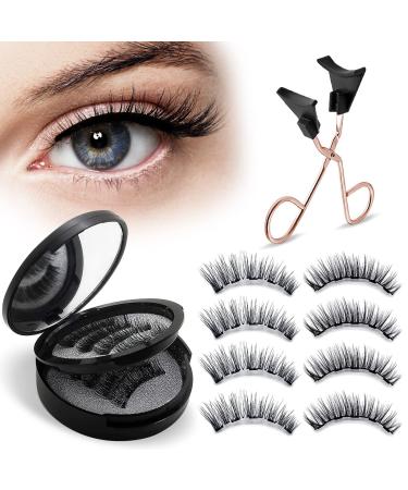 Reusable Magnetic Eyelashes 4 Pairs  Dual Magnetic Lashes without Eyeliner Natural Look  3D False Eyelashes Extension Kit with Applicator Tweezers