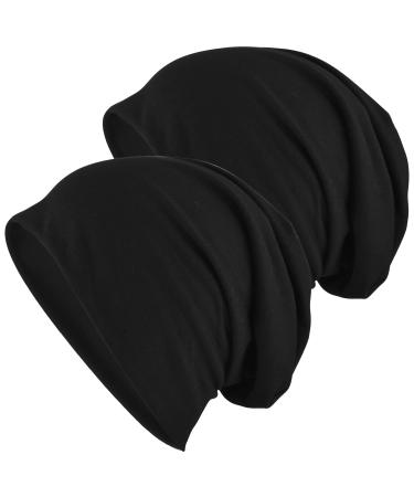 EINSKEY Slouchy Beanie for Men & Women 2-Pack Oversize Long Skull Cap Large Knit Hat for All Seasons C_2 Black (Ultrathin) Thin & Lightweight