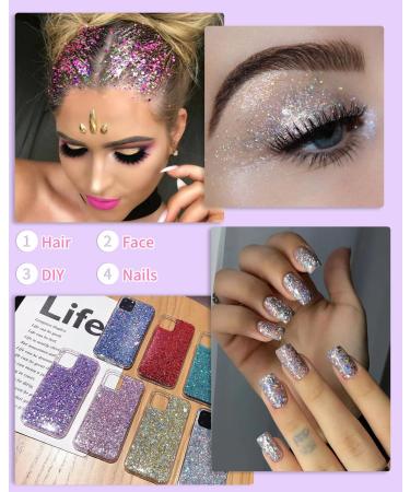 Shop Tidevan 4 Piece Body Glitter Gel 50ml Chunky Liquid Makeup for Face Hair Lips & Nails Perfect for Festivals & Parties in Silver Gold Pink & White - Buy Online on GoSupps.com