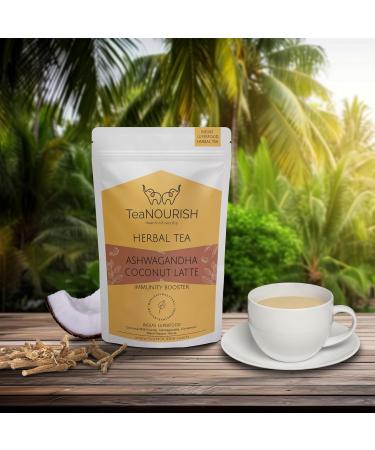 Teanourish Ashwagandha Coconut Latte | Caffeine-Free Herbal Tea | 100% Natural Indian Superfood | Relieves Stress & Supports Immunity | 100g Pack - Buy Online on GoSupps.com