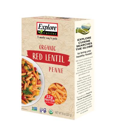 EXPLORE CUISINE Organic Red Lentil Penne (6 Pack) - 8 oz - High Protein, Gluten Free Pasta, Easy to Make - USDA Certified Organic, Vegan, Kosher, Non GMO - 24 Total Servings 8 Ounce (Pack of 6)