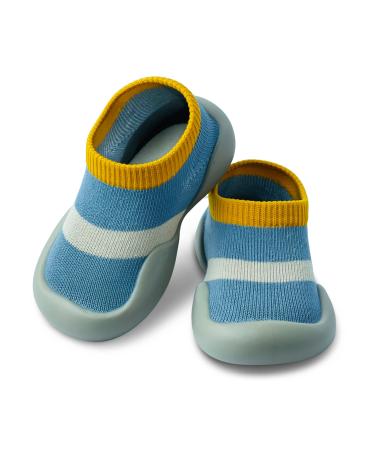 Dookeh Baby Shoes Boys Girls First Walking Shoes Soft Sole Sneakers Toddler Infant Babygirl Sock Shoes 6-9 Months A2 Blue