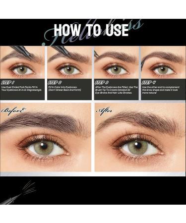 Microblading Eyebrow Pencil Curved Eyebrow Pen 2 in 1 Ended Microblading Eyebrow Pen with Fork Tip and Brush Tip Long-Lasting Sweat Resistance For Natural Makeup All Day (Dark brown) - Buy Online on GoSupps.com