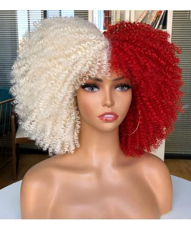 CurlCoo Short Curly Afro Wig for Black Women 14 Inch - White and Red - Buy Online on GoSupps.com