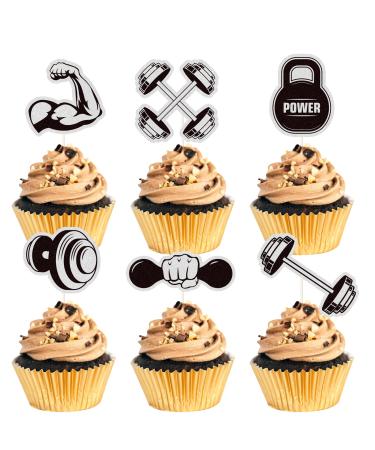 MEFENG Gym Workout Cupcake Toppers Weight Lifting Cupcake Toppers Glitter Biceps Dumbbells Kettlebells Abodominal Wheels Bodybuilding Cupcake Picks Fitness Themed Birthday Party Cake Decorations