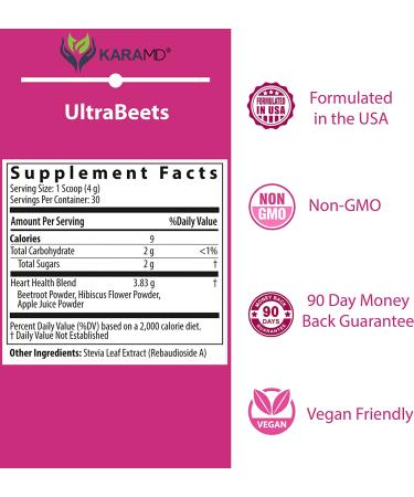 KaraMD UltraBeets | Doctor Formulated Beets Superfood Powder | Non-GMO Vegan Nitric Oxide Booster | Supports Heart Health, Circulation, and Energy | 30 Servings - Buy Online on GoSupps.com