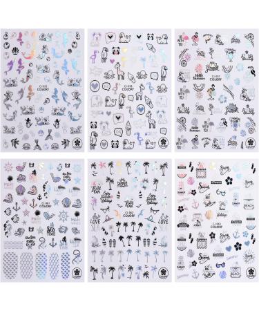 Summer Ocean Nail Art Stickers - 6 Sheets Tropical Palm Tree Decals for Women, Kids, Girls - Self-Adhesive 3D Seashell, Mermaid, Fish Designs - Acrylic Nail Decoration - Buy Online on GoSupps.com