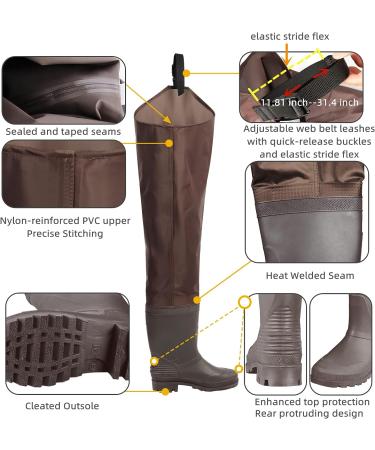 GREENWATER Waterproof Hip Waders with Boots for Men Women | Adult Bootfoot Hip Waders for Fishing & Hunting | Brown M7/W9 - Buy Online on GoSupps.com