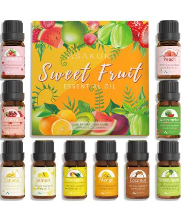 ASAKUKI Fruity Fruit Fragrance Oils for Candle & Soap Making, 10*10ML Essential Oils Gift Set - Lemon, Mango, Coconut, Strawberry, Watermelon, Pineapple, Green Apple and More Fresh Summer Scented Oils 10 Scents